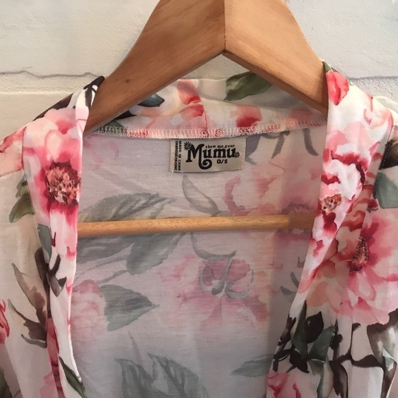 Show me your MUMU Robe/Cover up Floral print Roses Peonies Pink Romantic OS - Picture 4 of 7